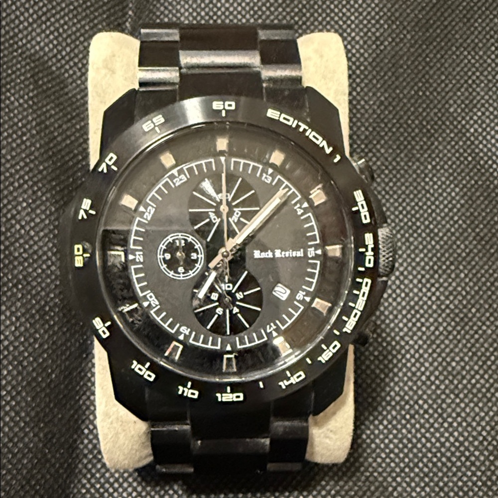 Rock Revival Chronograph Watch Men 45mm Black RW 1005-1